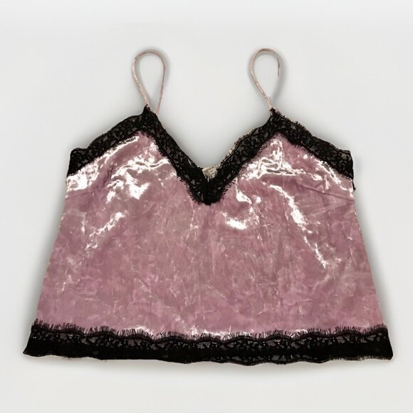 FOREVER 21 Women Crushed Velvet Lace Sleeveless Tank Crop Top Size S Lavender - Picture 2 of 6